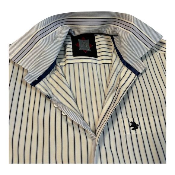 TM Exposure Men's Medium White & Blue Button Down Dress Shirt - Picture 7 of 14